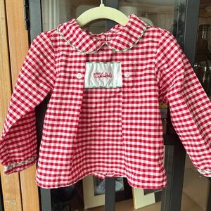 Toddler boy train embroidered shirt gingham peter pan collar holidays christmas
